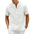 Imagem da Camiseta Masculina de Linho Prestige da Oron Store em fundo branco. Modelo disponível nas cores bege, branco, preto, verde, cinza, azul escuro e azul claro. Camiseta casual masculina confeccionada em linho e algodão leve, com gola redonda e mangas curtas. Ideal para o verão 2025, com caimento confortável e estilo moderno. Disponível nos tamanhos PP ao G1.