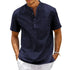 Imagem da Camiseta Masculina de Linho Prestige da Oron Store em fundo branco. Modelo disponível nas cores bege, branco, preto, verde, cinza, azul escuro e azul claro. Camiseta casual masculina confeccionada em linho e algodão leve, com gola redonda e mangas curtas. Ideal para o verão 2025, com caimento confortável e estilo moderno. Disponível nos tamanhos PP ao G1.